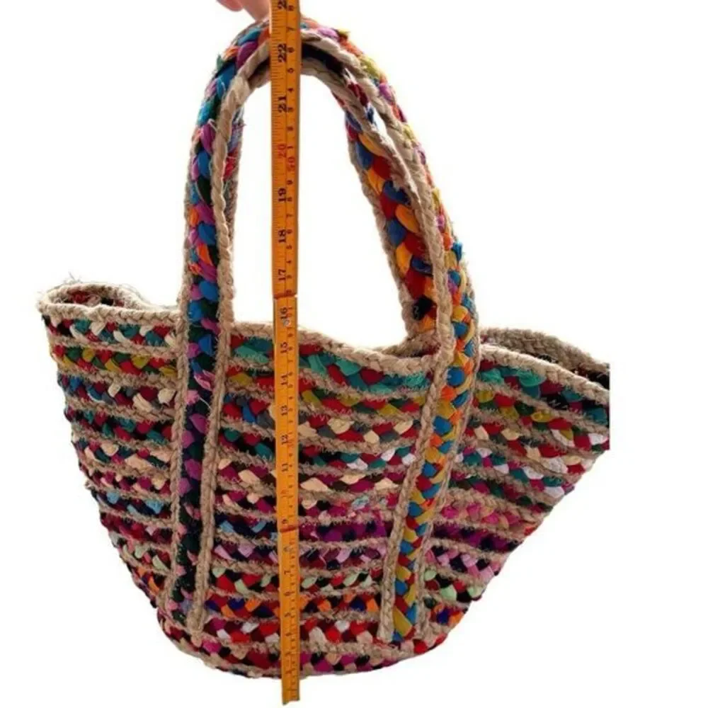 Jute & Cotton Colorful Multicolored Tote Shoulder Bag. - Picture 6 of 6